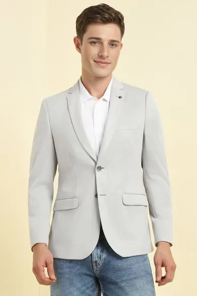 Men Grey Slim Fit Striped Casual Blazer